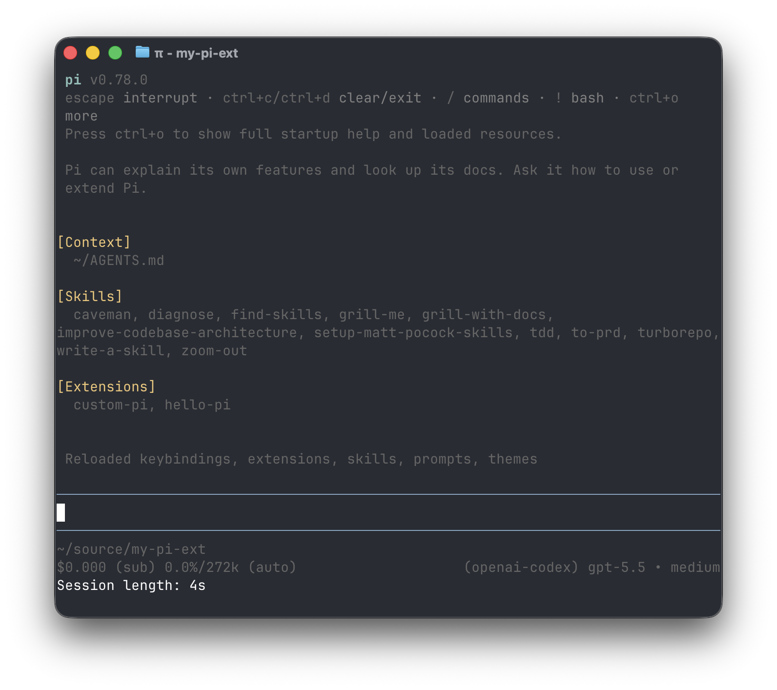 pi tui showing a session elapsed time renderer