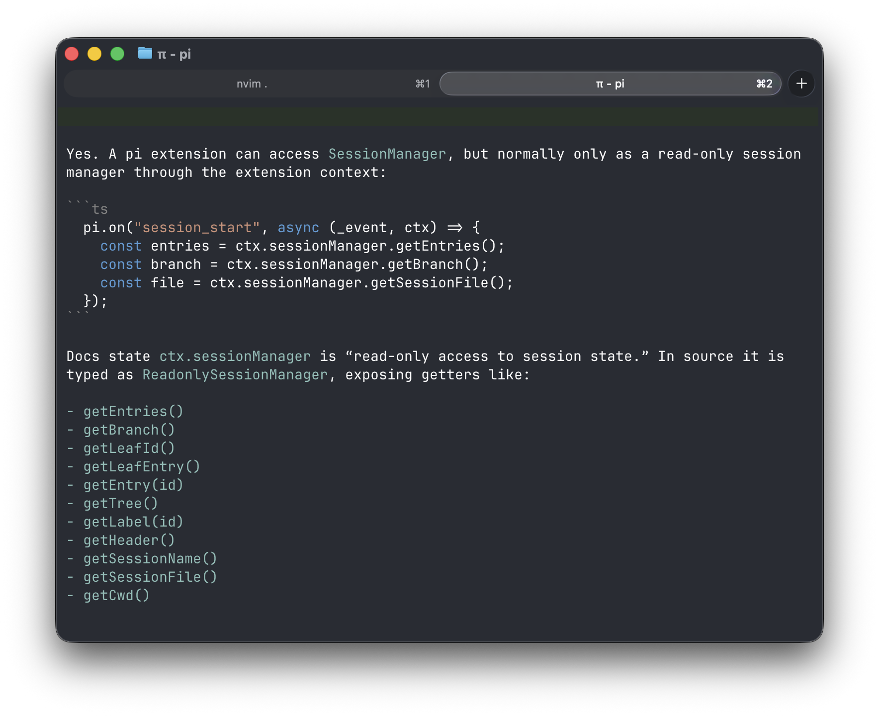 ask-pi confirming session context access from the callback